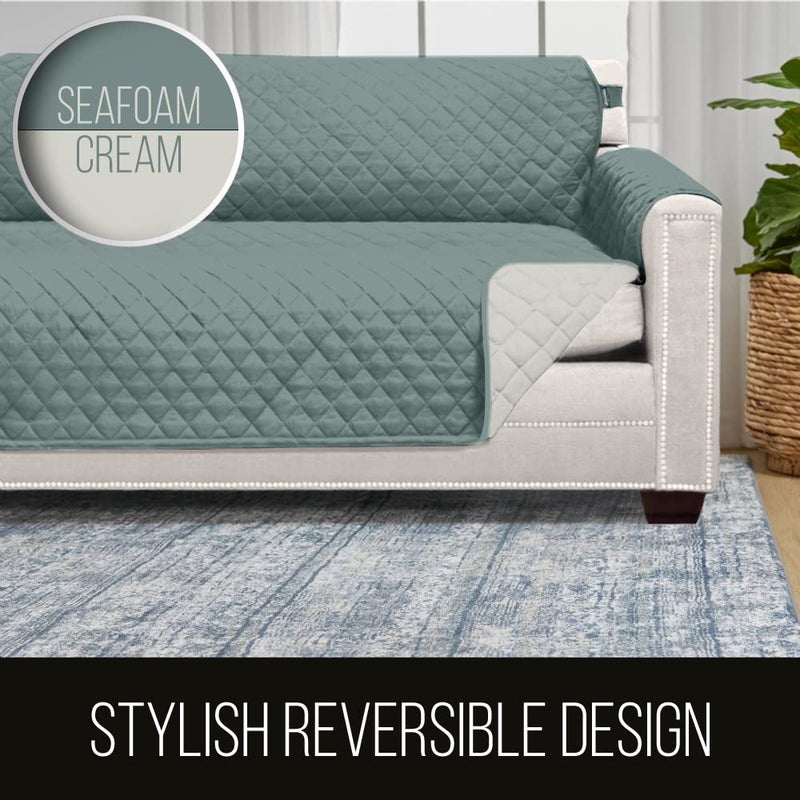 Sofa Shield Loveseat Slip Cover with Patented Strap, Cushion Protector, US Designed Reversible Stain and Dog Tear Resistant Slipcover, 54 inch Seat, Washable Covers for Dogs Pets, Seafoam Cream - Image 5